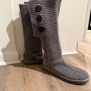 UGG Gray Knit Button Boots